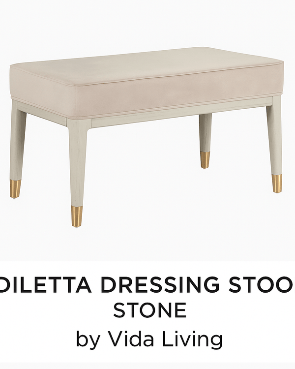 DILETTA DRESSING STOOL Stone | Sand Velvet Upholstery by Vida Living