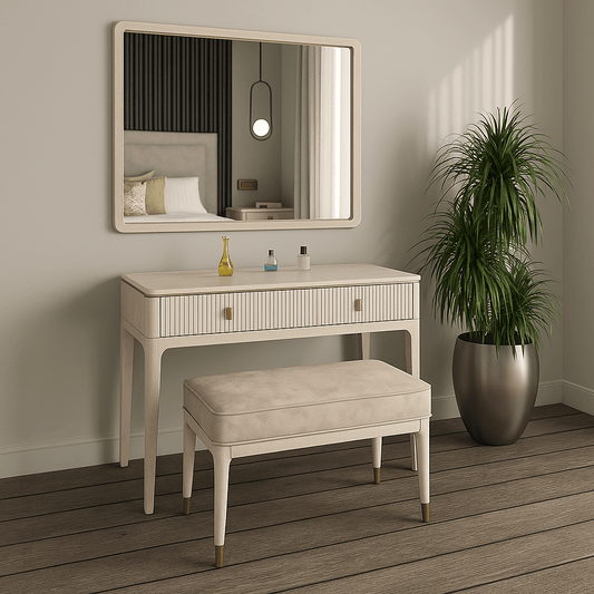 Vida Living Dressing Table Stool DILETTA DRESSING STOOL Stone | Sand Velvet Upholstery by Vida Living