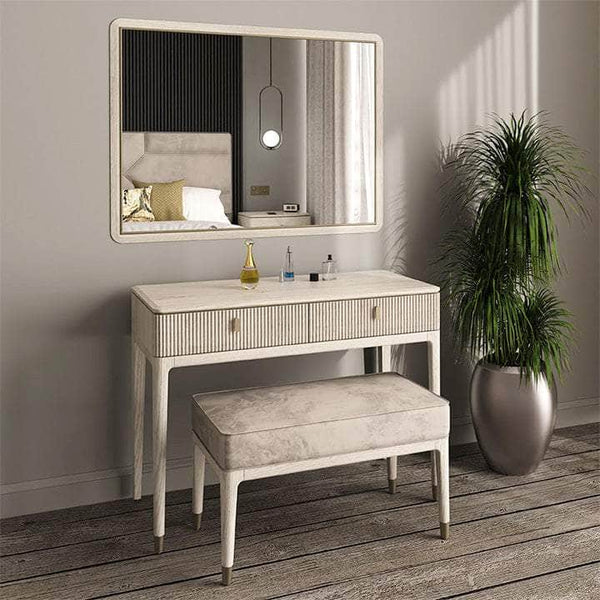 DILETTA DRESSING TABLE · STOOL · MIRROR Stone | Ash Wood & Brass by Vida Living