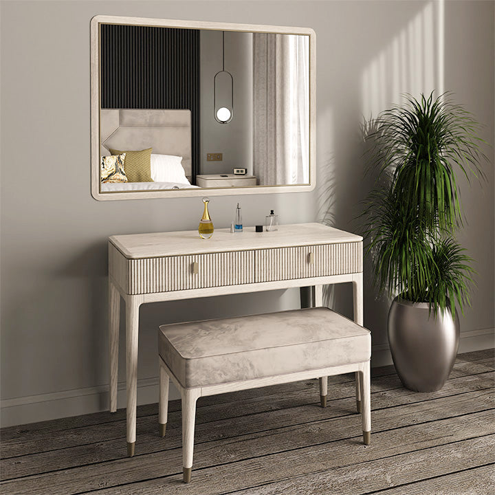 DILETTA DRESSING TABLE · STOOL · MIRROR Stone | Ash Wood & Brass by Vida Living
