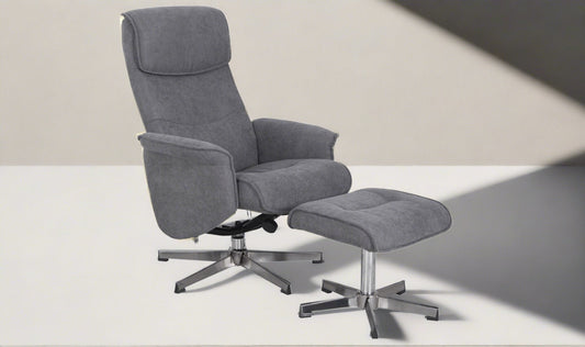 Vida Sofa Grey Rayna Chair - Seater Swivel Recliner with Footstool