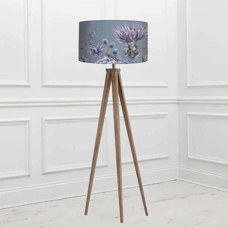 Voyage Maison Grey Wash Aratus Nut or Grey Wash Tripod Floor Lamp with Elysium Sapphire Storm Shade Bundle