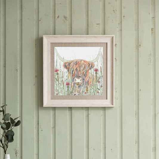 Voyage Maison Interior Design Range Alfie Highland Cow Birch Framed Print - 46x46cm