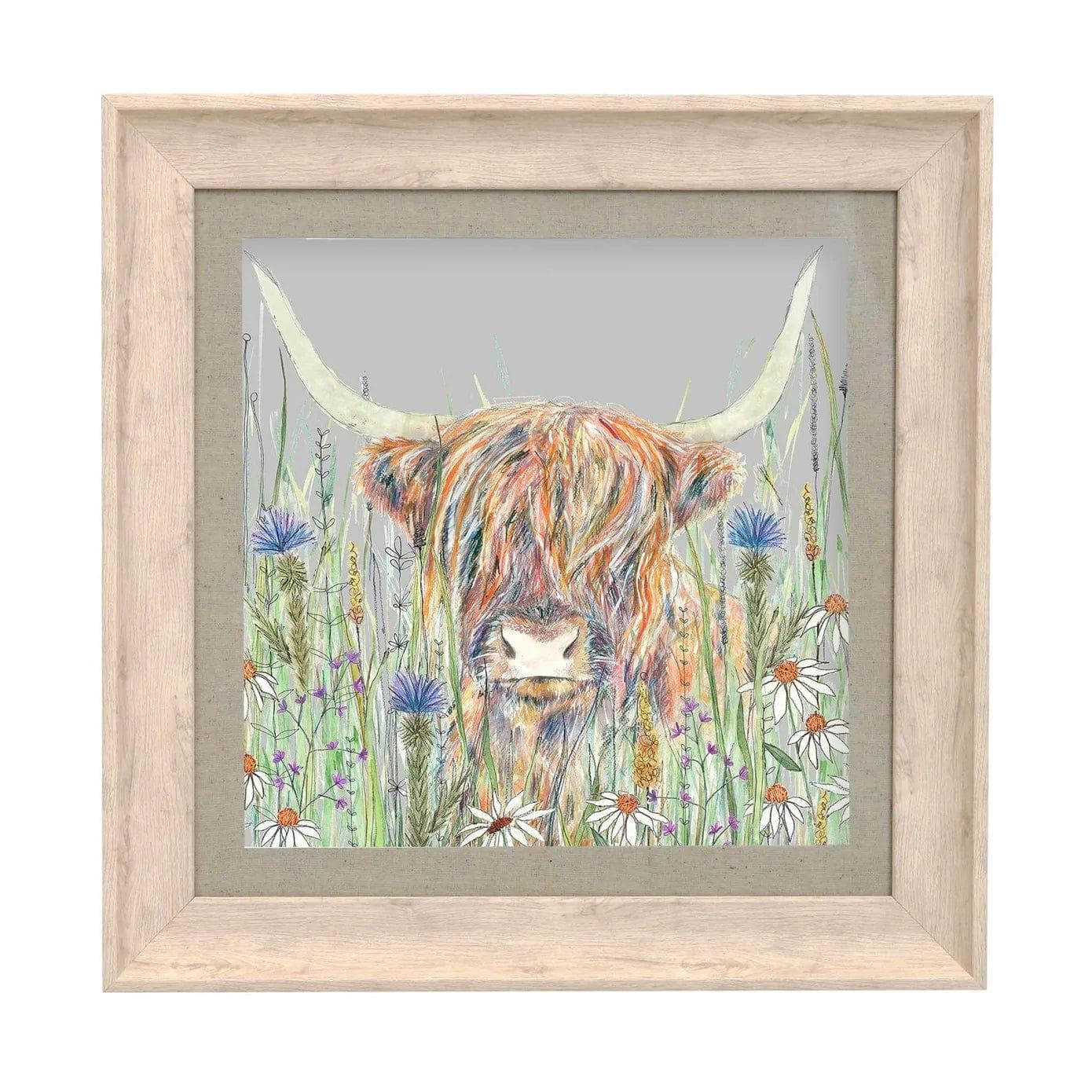 Voyage Maison Interior Design Range Alfie Silver Highland Cow Birch Framed Print - 46x46cm