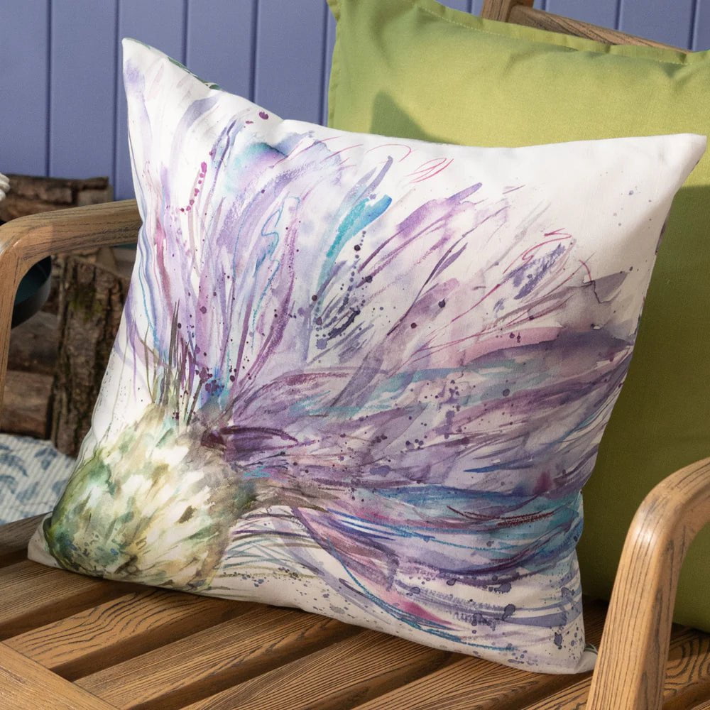 Voyage Maison Interior Design Range EXPRESSIVE THISTLE OUTDOOR CUSHION in PURPLE