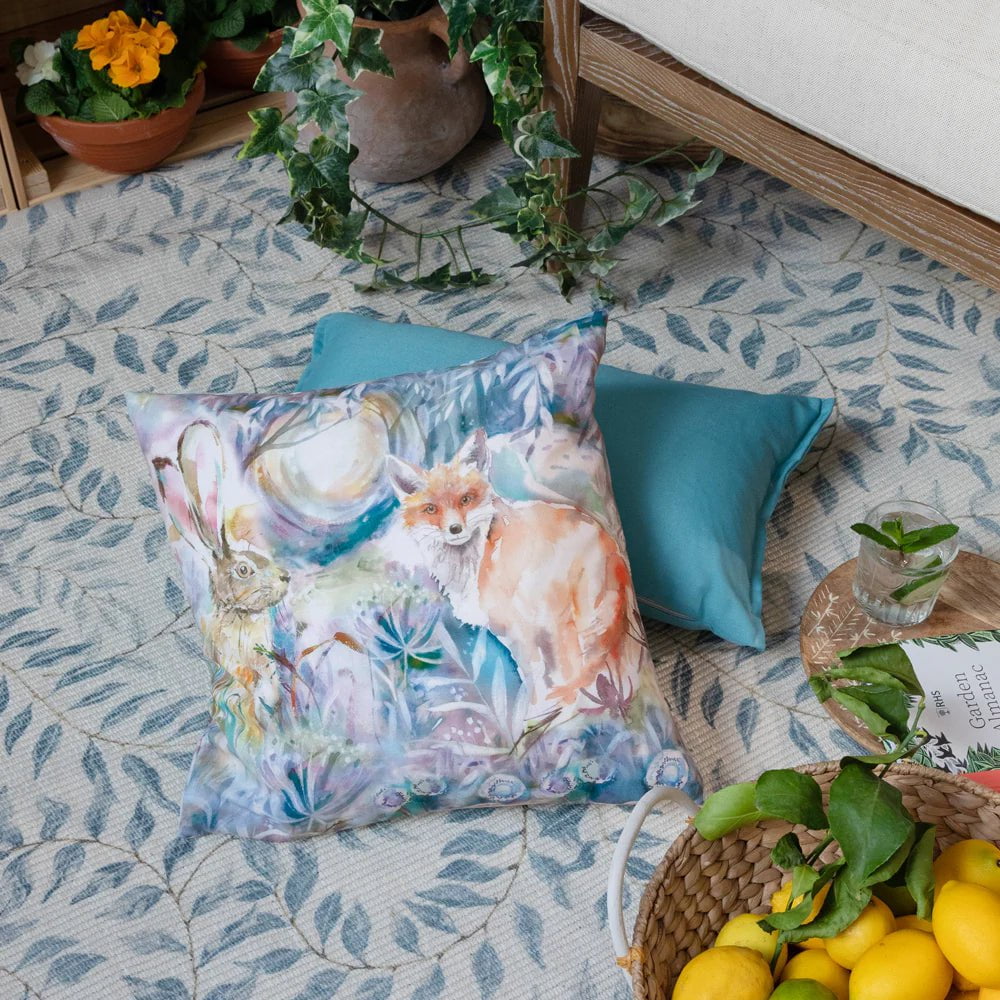 Voyage Maison Interior Design Range FOX AND HARE OUTDOOR CUSHION in TRUE BLUE