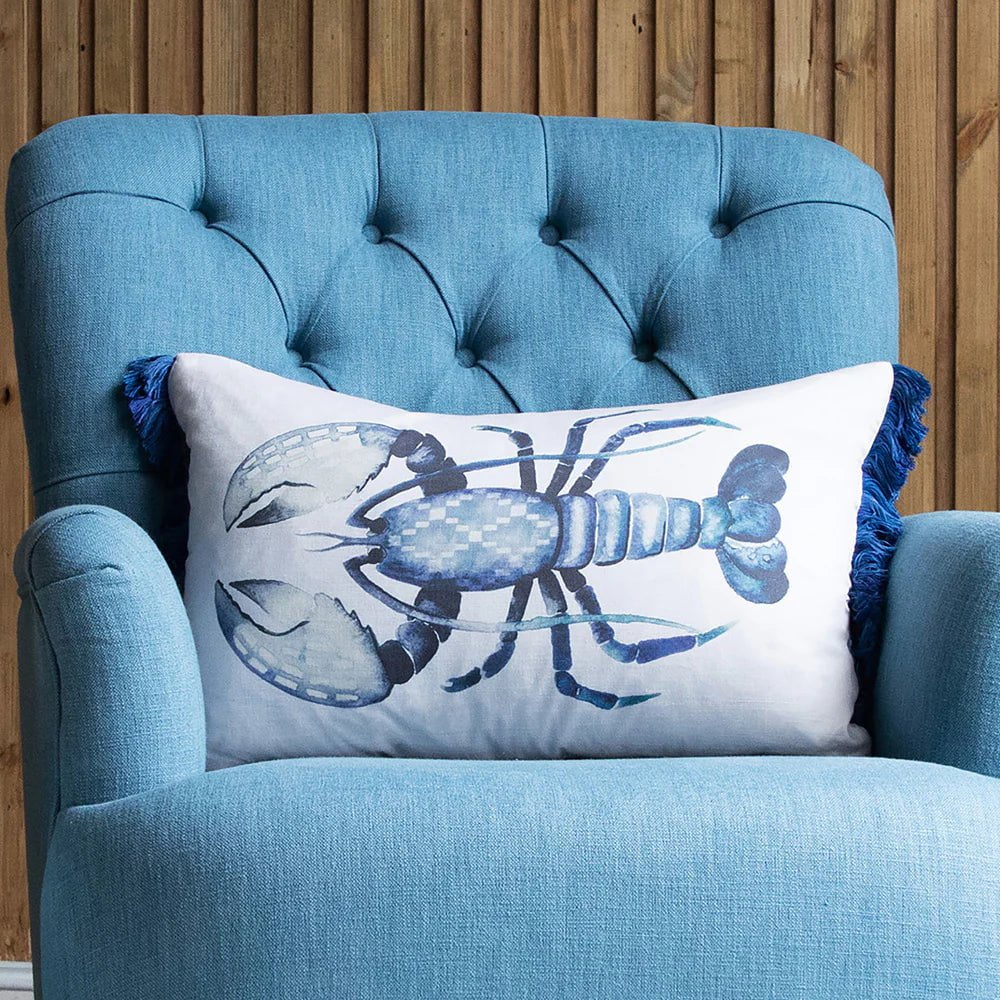 Voyage Maison Interior Design Range GERROA PRINTED FEATHER CUSHION in COBALT or SEAFOAM