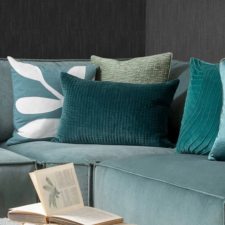HAZE EMBROIDERED FEATHER CUSHION OCEAN by Voyage Maison