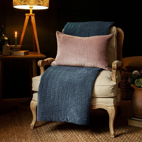 HAZE VELVET QUILTED THROW BLUEBELL - 140X220CM by Voyage Maison