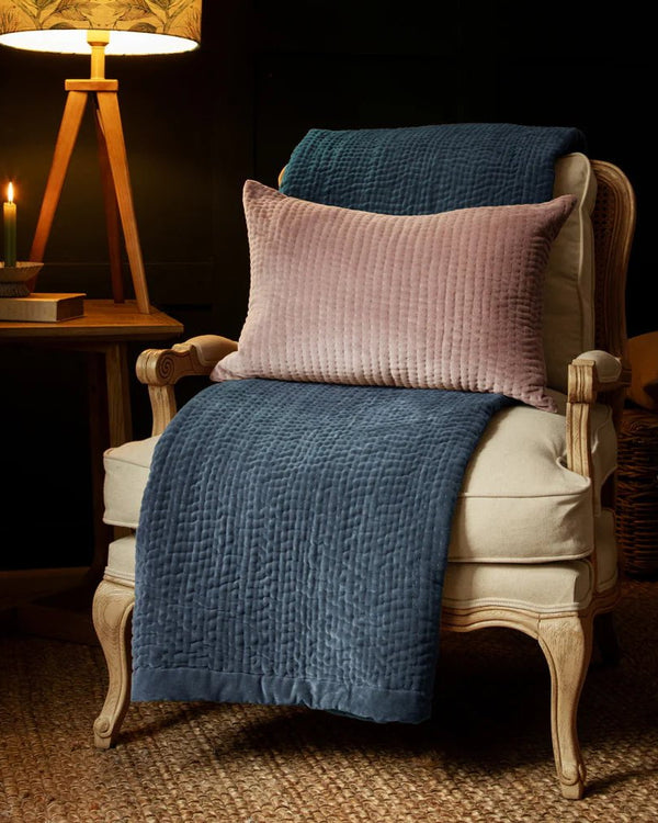 HAZE VELVET QUILTED THROW BLUEBELL - 140X220CM by Voyage Maison