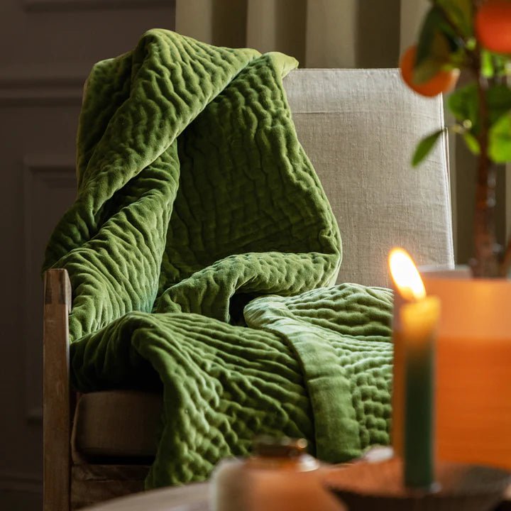 Voyage Maison Interior Design Range Haze Velvet Quilted Throw Grass -140x220cm