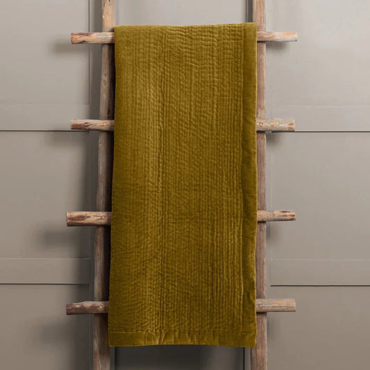 Voyage Maison Interior Design Range Haze Velvet Quilted Throw Mustard -140x220cm