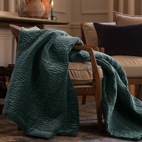 HAZE VELVET QUILTED THROW OCEAN - 140X220CM by Voyage Maison