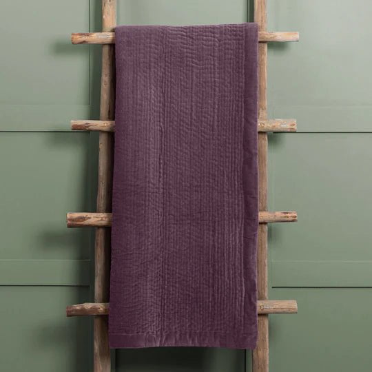 Voyage Maison Interior Design Range Haze Velvet Quilted Throw Plum -140x220cm