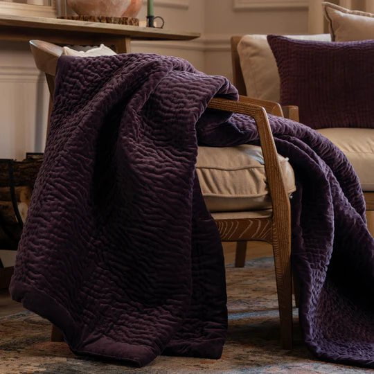 HAZE VELVET QUILTED THROW PLUM - 140X220CM by Voyage Maison