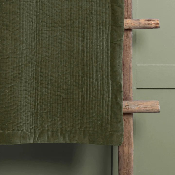 Voyage Maison Interior Design Range Haze Velvet Quilted Throw Sage -140x220cm