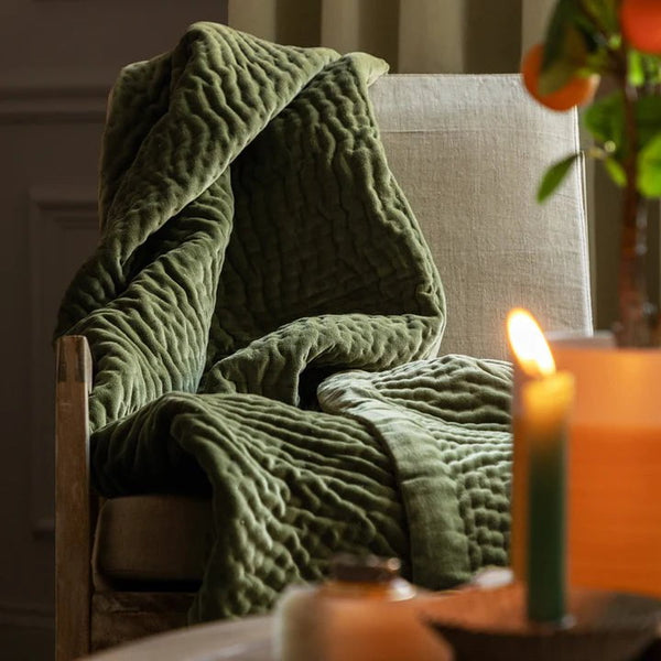 HAZE VELVET QUILTED THROW SAGE - 140X220CM by Voyage Maison