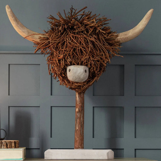 Voyage Maison Interior Design Range Highland Cow Hand Crafted Wooden Sculpture
