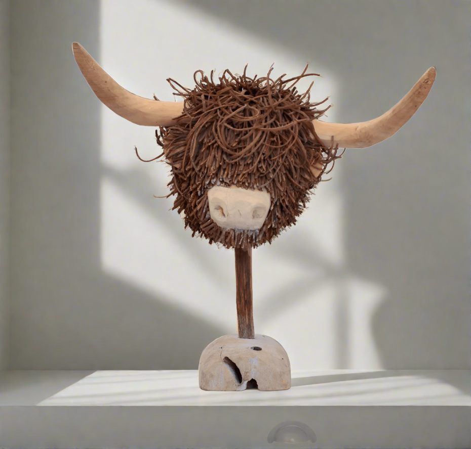 Voyage Maison Interior Design Range Highland Cow Hand Crafted Wooden Sculpture