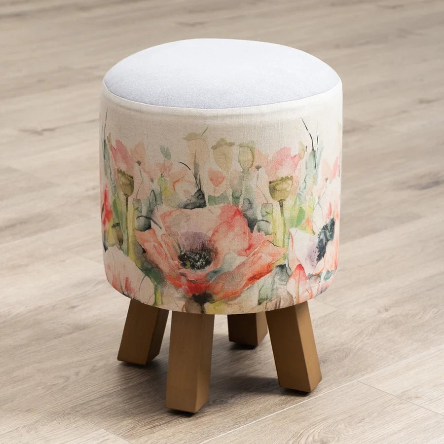 Voyage Maison Interior Design Range MONTY ROUND FOOTSTOOL PAPAVERA SWEETPEA