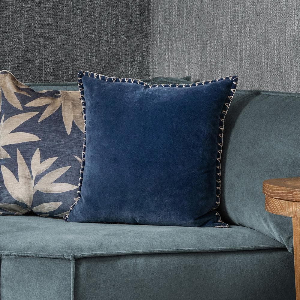 Voyage Maison Interior Design Range STITCH EMBROIDERED FEATHER VELVET CUSHION BLUEBELL - 50x50cm