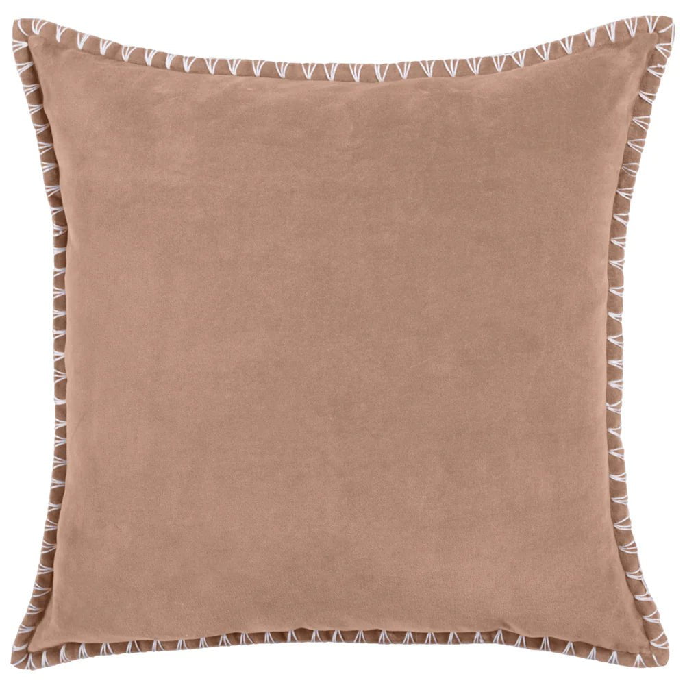 Voyage Maison Interior Design Range STITCH EMBROIDERED FEATHER VELVET CUSHION CORAL - 50x50cm