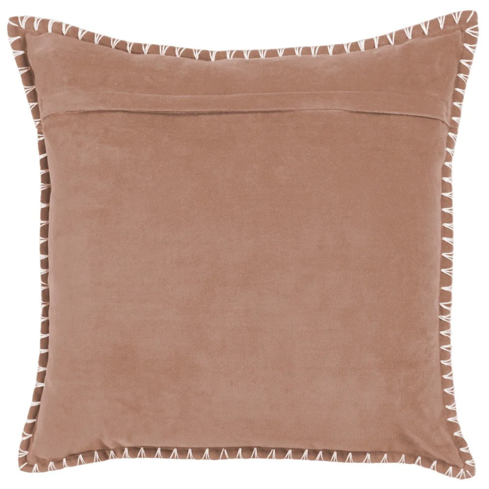 Voyage Maison Interior Design Range STITCH EMBROIDERED FEATHER VELVET CUSHION CORAL - 50x50cm