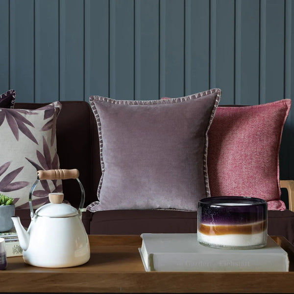 STITCH EMBROIDERED FEATHER VELVET CUSHION LAVENDER - 50x50cm