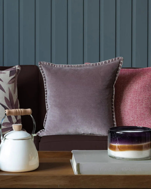 STITCH EMBROIDERED FEATHER VELVET CUSHION LAVENDER - 50x50cm