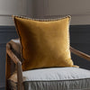 Voyage Maison Interior Design Range STITCH EMBROIDERED FEATHER VELVET CUSHION MUSTARD - 50x50cm