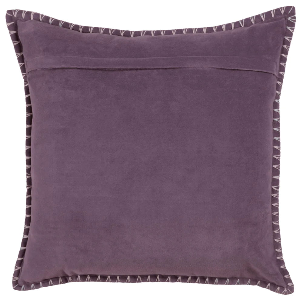 Voyage Maison Interior Design Range STITCH EMBROIDERED FEATHER VELVET CUSHION PLUM - 50x50cm