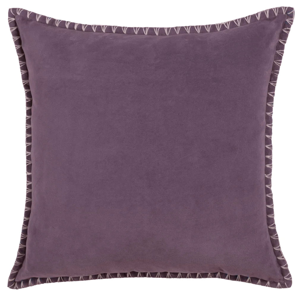 Voyage Maison Interior Design Range STITCH EMBROIDERED FEATHER VELVET CUSHION PLUM - 50x50cm