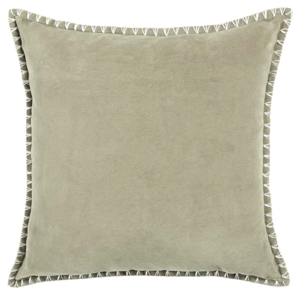 Voyage Maison Interior Design Range STITCH EMBROIDERED FEATHER VELVET CUSHION QUARTZ - 50x50cm