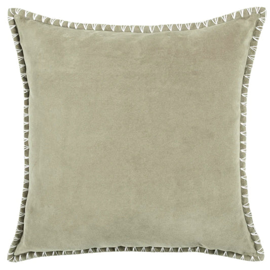 Voyage Maison Interior Design Range STITCH EMBROIDERED FEATHER VELVET CUSHION QUARTZ - 50x50cm