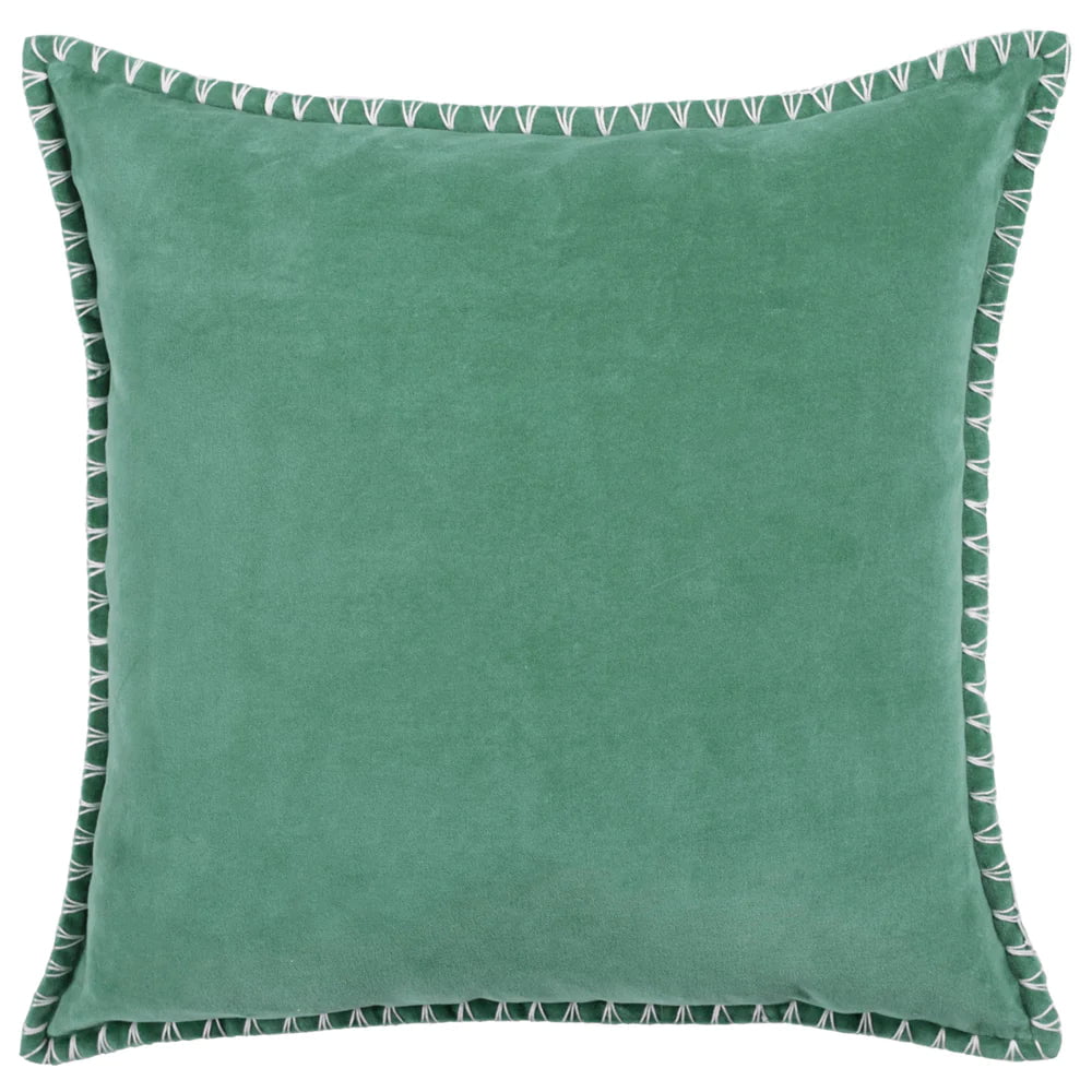 Voyage Maison Interior Design Range STITCH EMBROIDERED FEATHER VELVET CUSHION SEAFOAM - 50x50cm