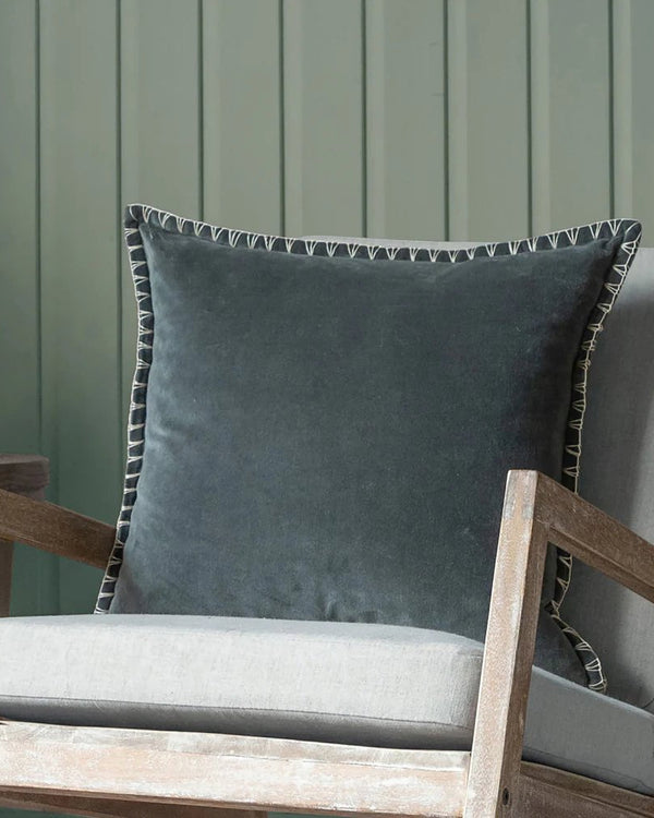 STITCH EMBROIDERED FEATHER VELVET CUSHION STORM - 50x50cm