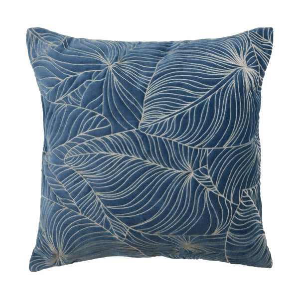 Taro Embroidered Bluebell Velvet Cushion - 50x50cm