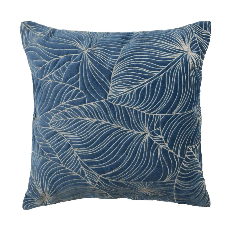Taro Embroidered Bluebell Velvet Cushion - 50x50cm