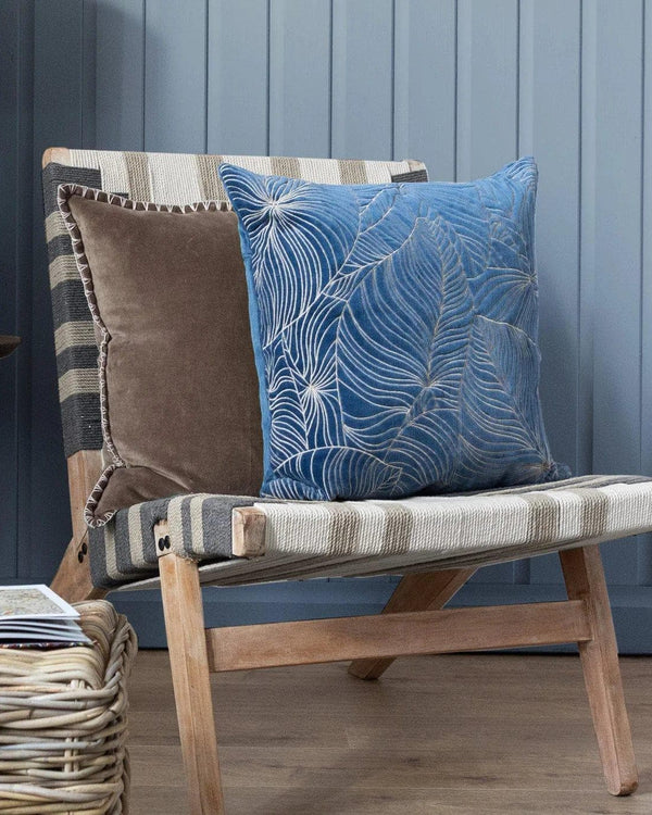 Taro Embroidered Bluebell Velvet Cushion - 50x50cm