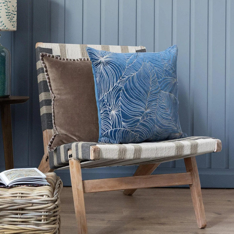Taro Embroidered Bluebell Velvet Cushion - 50x50cm