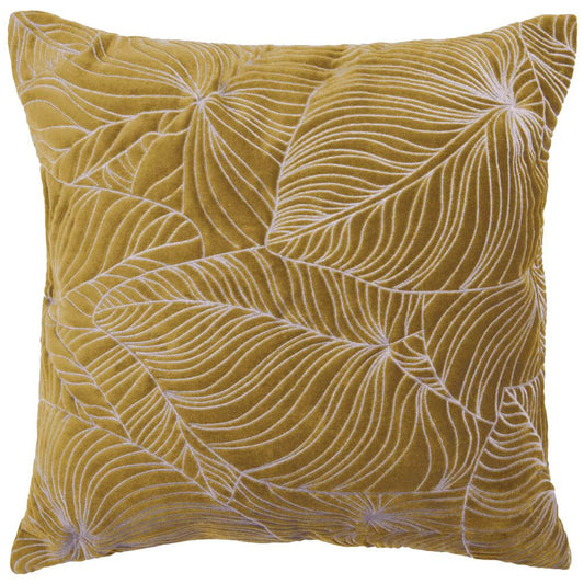 Voyage Maison Interior Design Range Taro Embroidered Mustard Velvet Cushion - 50x50cm