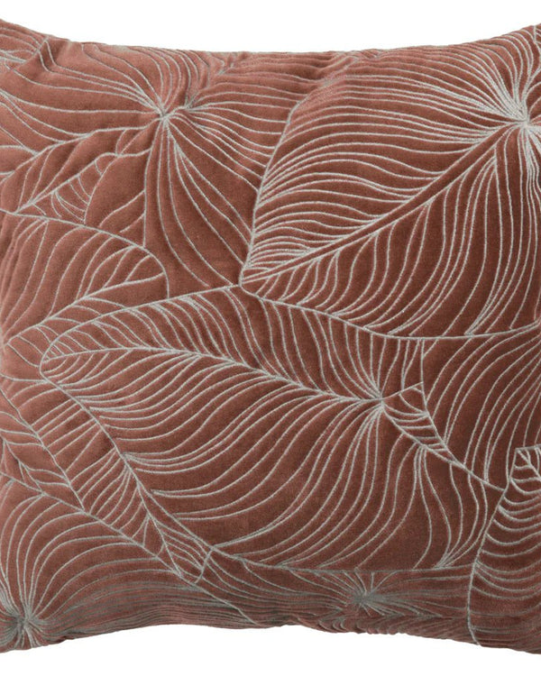 Taro Embroidered Persimmon Velvet Cushion - 50x50cm