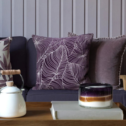 Voyage Maison Interior Design Range Taro Embroidered Plum Velvet Cushion - 50x50cm