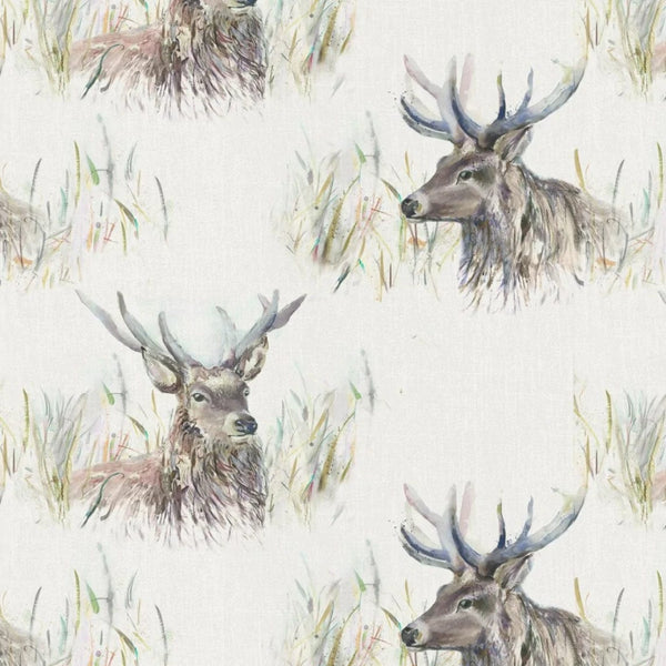 WALLACE STAG PRINTED RESIN OIL CLOTH FABRIC (BY THE METRE) NATURAL by Voyage Maison