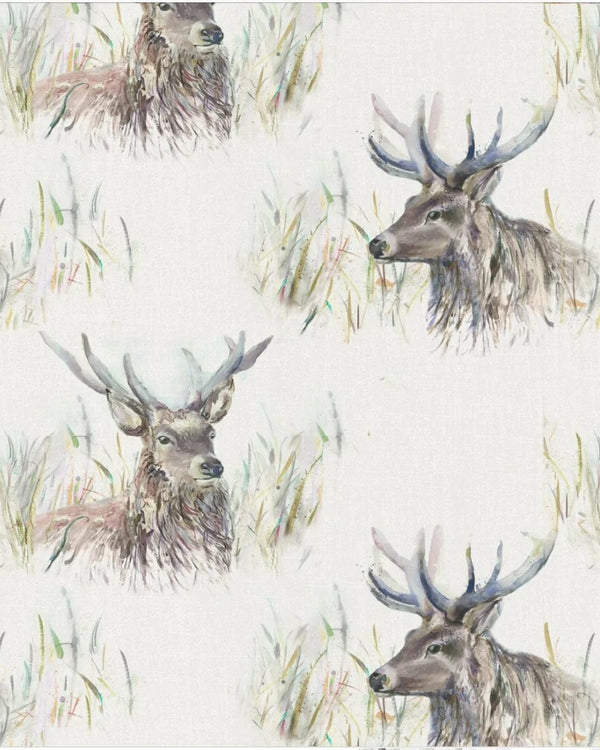WALLACE STAG PRINTED RESIN OIL CLOTH FABRIC (BY THE METRE) NATURAL by Voyage Maison