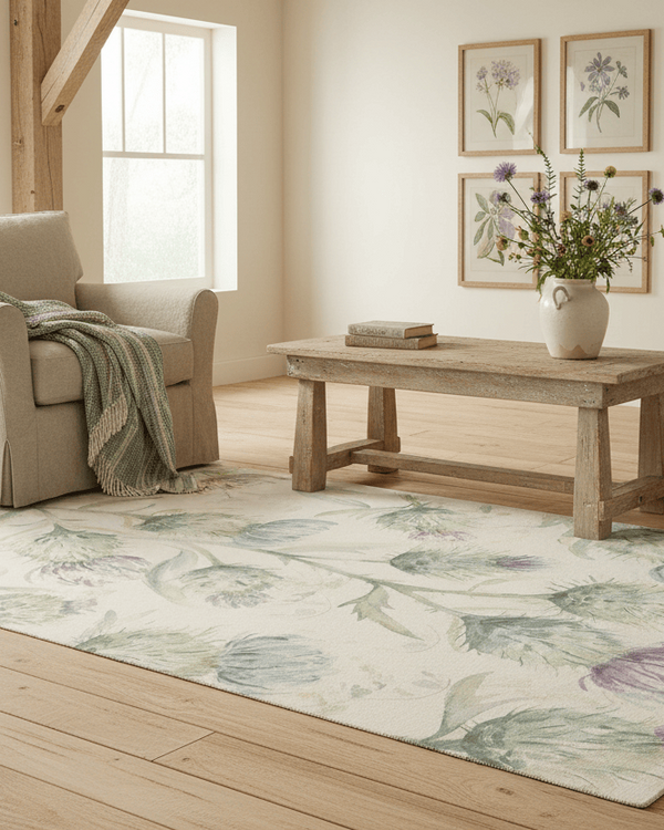 THISTLE GLEN PRINTED WOOL RUG – GREEN  by Voyage Maison