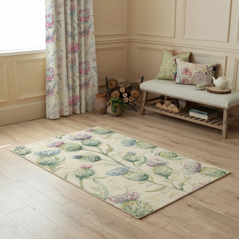 THISTLE GLEN PRINTED WOOL RUG – BEIGE / GREEN  by Voyage Maison