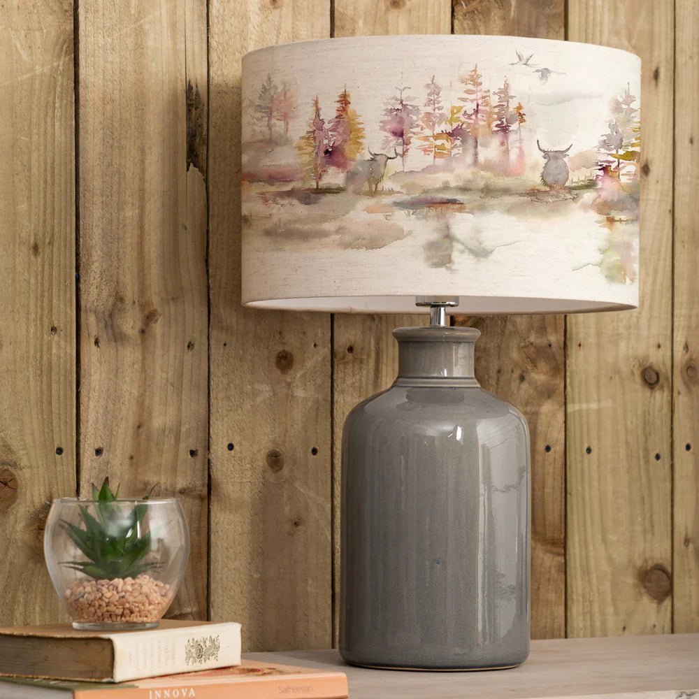 Voyage Maison (Riva Home) Grey Voyage Maison Caledonian Forest Eva & Elspeth Complete Table Lamp in Cream/Linen or Grey/Linen