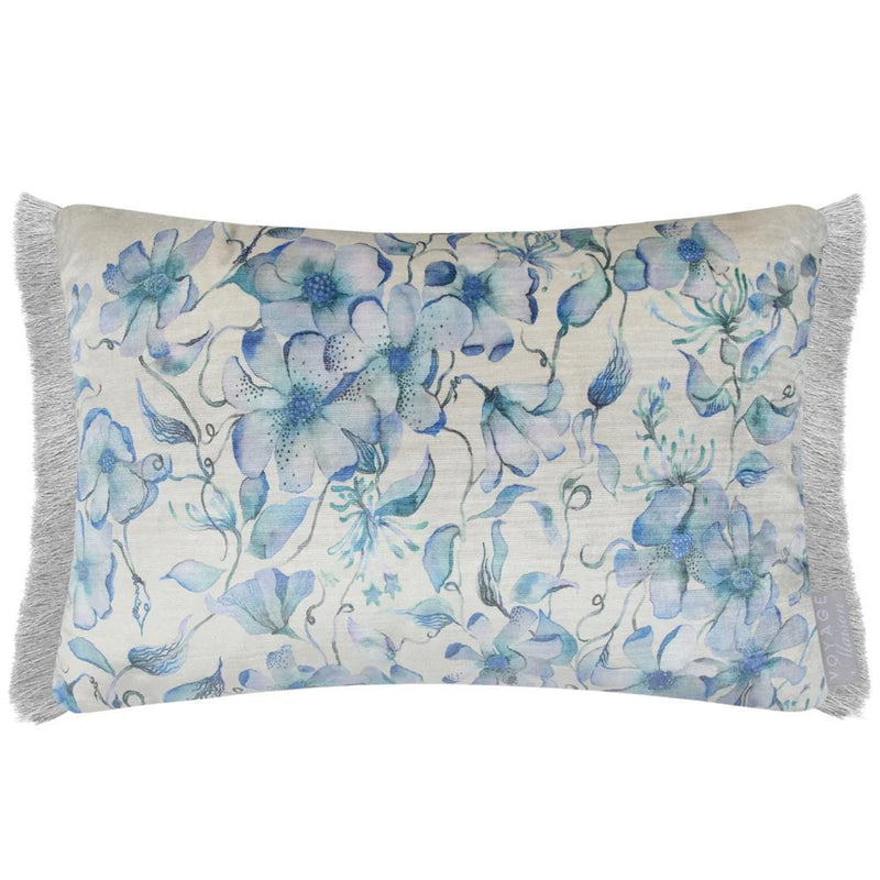Voyage Maison Daphne Printed Ruche Fringe Cushion in Delft Blue