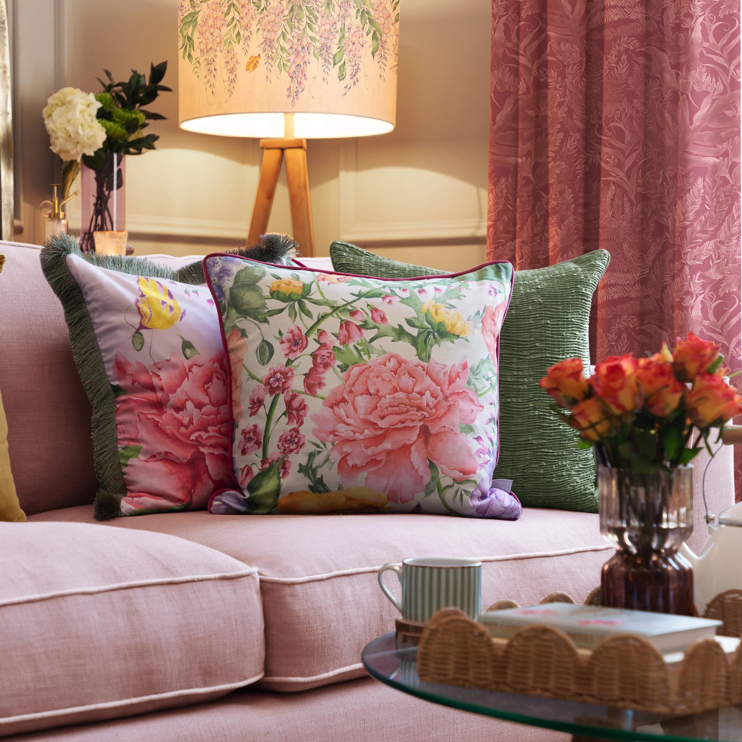 Voyage Maison (Riva Home) Interior Design Range Idalia Printed Piped Cushion in Fuchsia